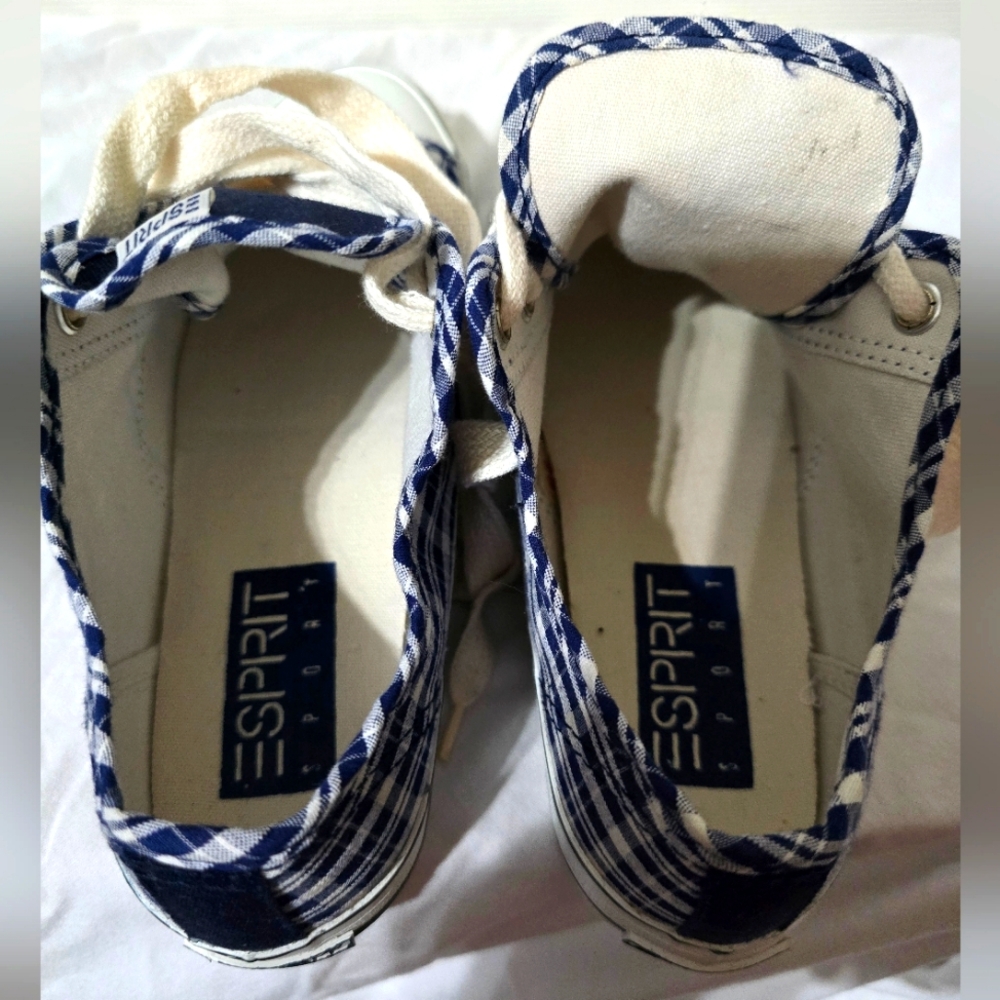 Y2K ESPRIT Plaid Converse Style Low-Top Sneakers, Navy & White, Lace-Up, Sz 7.5. - Picture 8 of 8